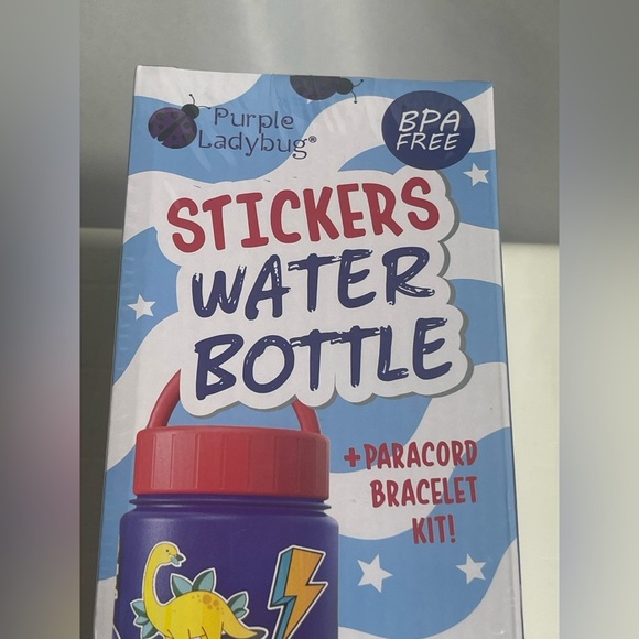 Purple Ladybug Kids Unisex Stickers Water Bottle with Paracord Bracelet Kit NWT - Picture 2 of 8